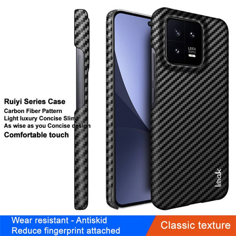 IMAK Ruiyi Series for Xiaomi 13 5G Carbon Fiber Texture Phone Case Leather Coated PC Anti-scratch Mobile Phone Cover