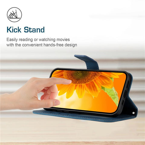 Sunflower Imprinted Phone Case For Oppo Reno9 Pro+ 5G, HT04 Anti-fall Skin-Touch Flip Phone Wallet Cover Stand with Hand Strap