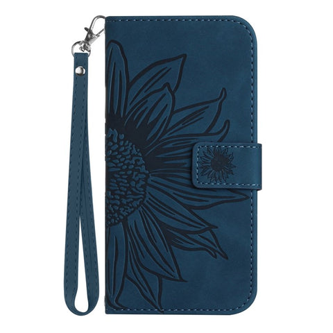 Sunflower Imprinted Phone Case For Oppo Reno9 Pro+ 5G, HT04 Anti-fall Skin-Touch Flip Phone Wallet Cover Stand with Hand Strap