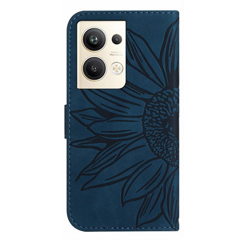 Protective Phone Cover For Oppo Reno9 Pro+ 5G, HT04 PU Leather Sunflower Imprinted Wallet Stand Skin-touch Feeling Flip Phone Case with Shoulder Strap