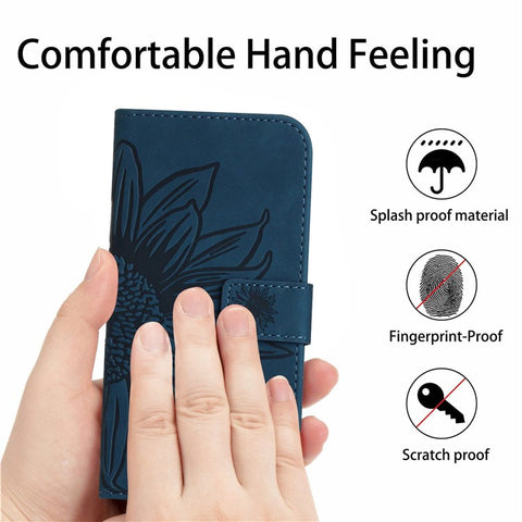 Protective Phone Cover For Oppo Reno9 Pro+ 5G, HT04 PU Leather Sunflower Imprinted Wallet Stand Skin-touch Feeling Flip Phone Case with Shoulder Strap