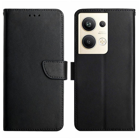 HT02 Genuine Leather Phone Case for Oppo Reno9 Pro+ 5G, Nappa Texture Wallet Stand Protective Cover