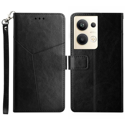 HT01 For Oppo Reno9 Pro+ 5G Anti-scratch Imprinted Y-Shaped Lines Phone Case PU Leather Wallet Foldable Stand Shell