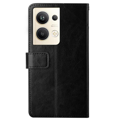 HT01 For Oppo Reno9 Pro+ 5G Anti-scratch Imprinted Y-Shaped Lines Phone Case PU Leather Wallet Foldable Stand Shell