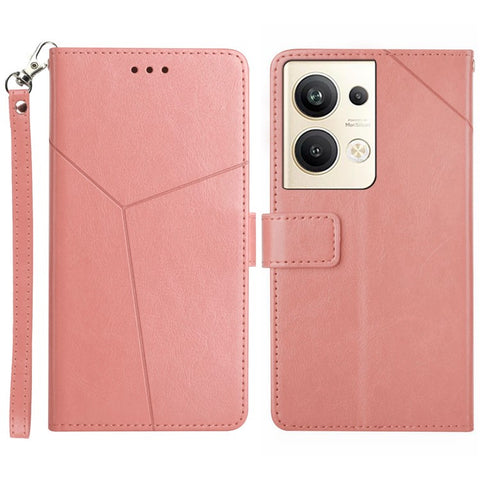 HT01 For Oppo Reno9 Pro+ 5G Anti-scratch Imprinted Y-Shaped Lines Phone Case PU Leather Wallet Foldable Stand Shell