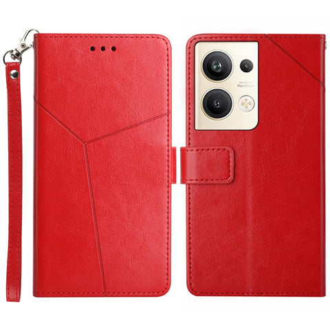 HT01 For Oppo Reno9 Pro+ 5G Anti-scratch Imprinted Y-Shaped Lines Phone Case PU Leather Wallet Foldable Stand Shell
