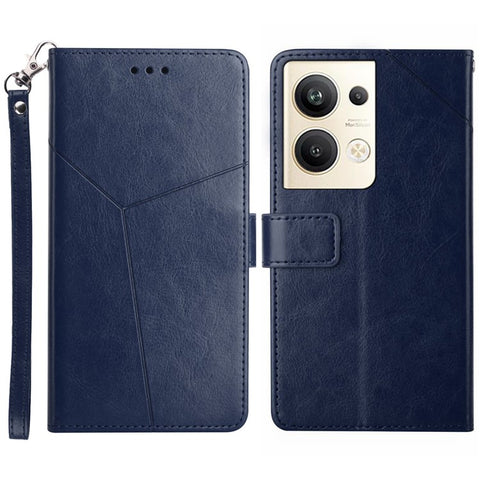 HT01 For Oppo Reno9 Pro+ 5G Anti-scratch Imprinted Y-Shaped Lines Phone Case PU Leather Wallet Foldable Stand Shell