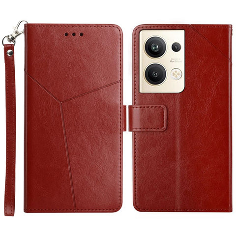 HT01 For Oppo Reno9 Pro+ 5G Anti-scratch Imprinted Y-Shaped Lines Phone Case PU Leather Wallet Foldable Stand Shell