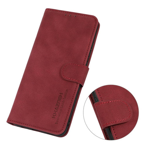 KHAZNEH For Xiaomi 13 5G Textured PU Leather Shockproof Phone Case Magnetic Clasp Cover with Wallet Stand