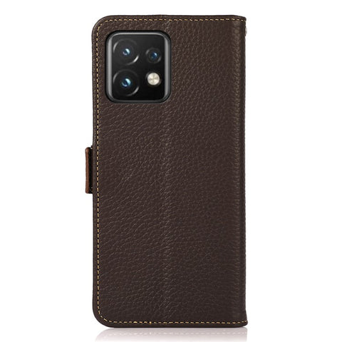 KHAZNEH for Motorola Moto Edge 40 Pro 5G / Moto X40 5G Full Protection Wallet RFID Blocking Stand Phone Case Litchi Texture Genuine Leather Flip Phone Cover
