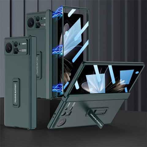 GKK For Xiaomi Mix Fold 2 5G Anti-Drop Hard PC Hinge Protection Case Kickstand Shockproof Protective Phone Cover with Tempered Glass Film