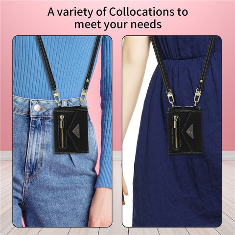 POLA 0819 Anti-fall Phone Case for Samsung Galaxy Z Flip3 5G, Zipper Pocket PU Leather Kickstand Multiple Card Slots Wallet Cover with Shoulder Strap