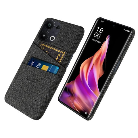 For Oppo Reno9 Pro+ 5G Cloth Texture Dual Card Slots Phone Case Anti-scratch Hard PC Back Cover