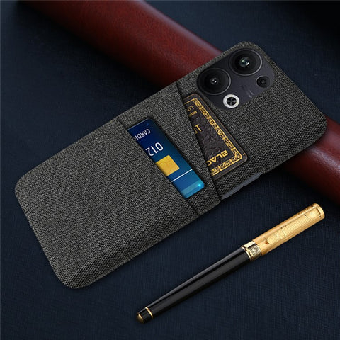 For Oppo Reno9 Pro+ 5G Cloth Texture Dual Card Slots Phone Case Anti-scratch Hard PC Back Cover