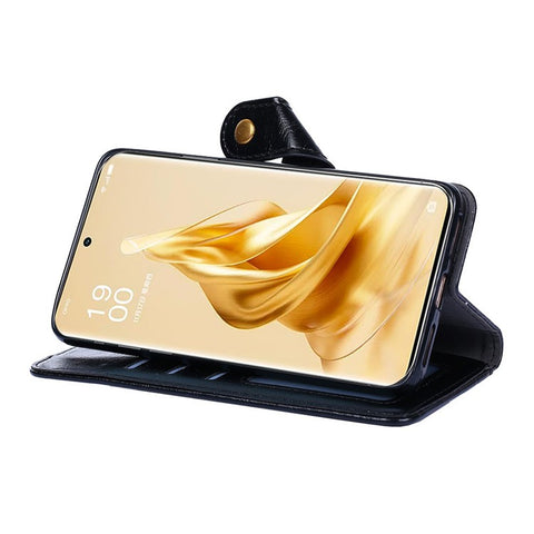 For Oppo Reno9 Pro+ 5G Zipper Pocket Wallet Phone Case PU Leather Foldable Stand Folio Flip Cover with Handy Strap