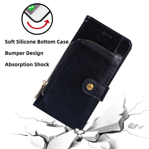 For Oppo Reno9 Pro+ 5G Zipper Pocket Wallet Phone Case PU Leather Foldable Stand Folio Flip Cover with Handy Strap