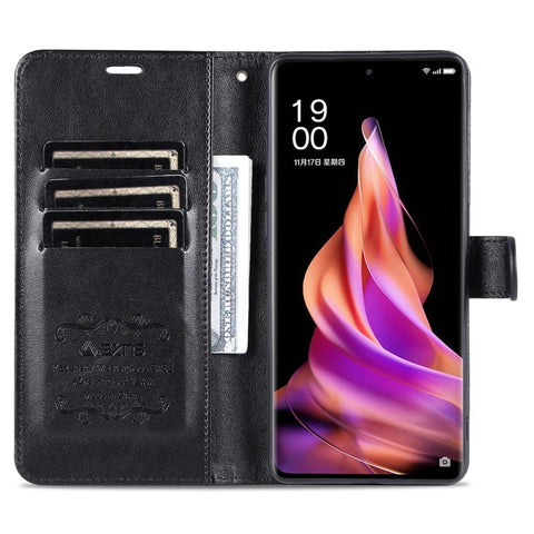 AZNS Textured PU Leather Stand Case for Oppo Reno9 5G / Reno9 Pro 5G, Magnetic Clasp Anti-collision Wallet Phone Cover