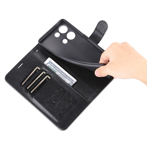 AZNS Textured PU Leather Stand Case for Oppo Reno9 5G / Reno9 Pro 5G, Magnetic Clasp Anti-collision Wallet Phone Cover