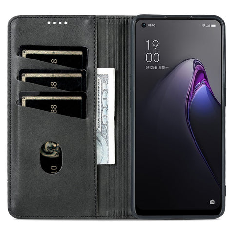 AZNS For Oppo Reno9 5G / Reno9 Pro 5G Cowhide Texture Phone Case Shockproof Stand Wallet PU Leather Magnetic Auto-absorbed Folio Flip Phone Cover