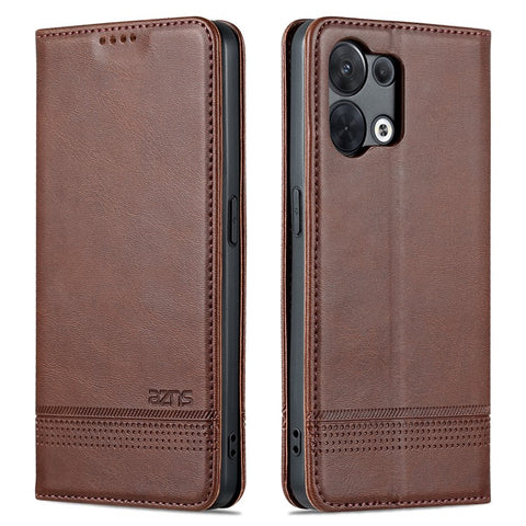 AZNS For Oppo Reno9 5G / Reno9 Pro 5G Cowhide Texture Phone Case Shockproof Stand Wallet PU Leather Magnetic Auto-absorbed Folio Flip Phone Cover