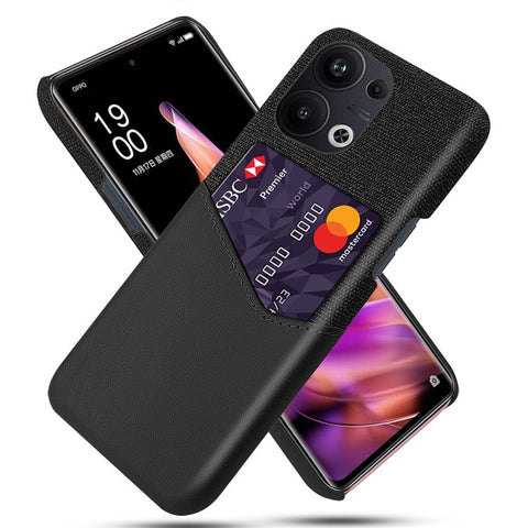 For Oppo Reno9 Pro+ 5G Cloth Texture Protective Mobile Phone Case with Card Slot PU Leather Coated Hard PC Back Cover