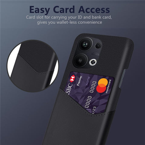 For Oppo Reno9 Pro+ 5G Cloth Texture Protective Mobile Phone Case with Card Slot PU Leather Coated Hard PC Back Cover