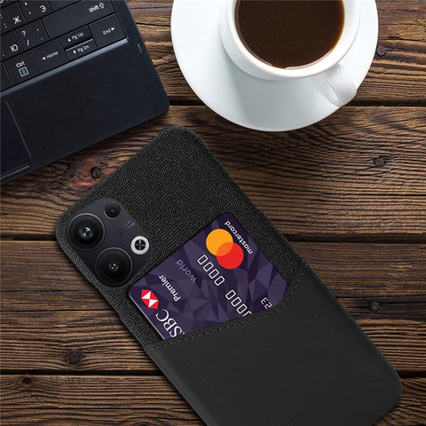 For Oppo Reno9 Pro+ 5G Cloth Texture Protective Mobile Phone Case with Card Slot PU Leather Coated Hard PC Back Cover