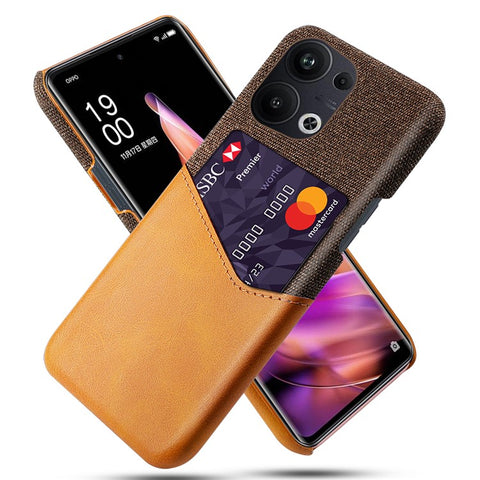 For Oppo Reno9 Pro+ 5G Cloth Texture Protective Mobile Phone Case with Card Slot PU Leather Coated Hard PC Back Cover