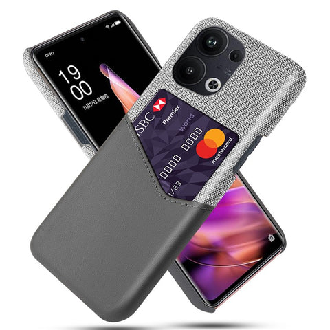 For Oppo Reno9 Pro+ 5G Cloth Texture Protective Mobile Phone Case with Card Slot PU Leather Coated Hard PC Back Cover