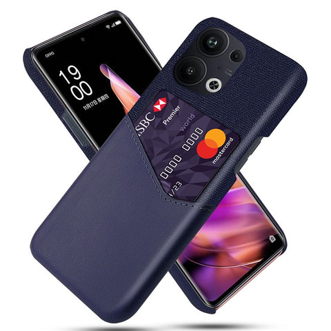 For Oppo Reno9 Pro+ 5G Cloth Texture Protective Mobile Phone Case with Card Slot PU Leather Coated Hard PC Back Cover
