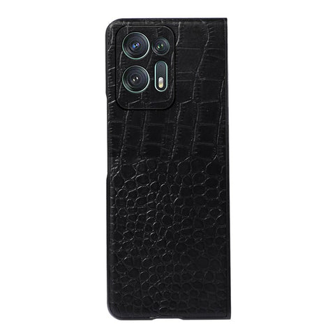 For Oppo Find N2 5G Crocodile Texture Folding Phone Case Genuine Cowhide Leather Coated PC+TPU Anti-Scratch Cover