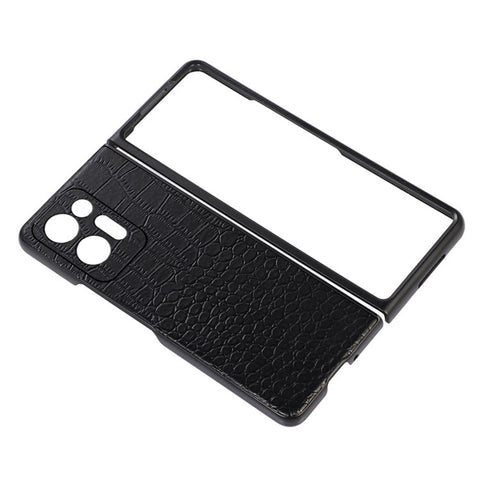 For Oppo Find N2 5G Crocodile Texture Folding Phone Case Genuine Cowhide Leather Coated PC+TPU Anti-Scratch Cover