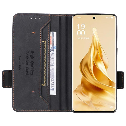 Bump Proof Phone Cover for Oppo Reno9 Pro+ 5G, Hardware Decor Dual Magnetic Clasp Wallet Stand PU Leather Phone Case