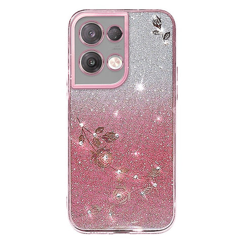 KADEM For Oppo Reno8 5G (Global Version) Rhinestone Decor Flower Pattern Phone Case Gradient Color Glitter Powder Anti-drop TPU Cover
