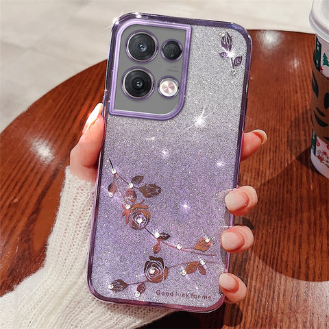 KADEM For Oppo Reno8 5G (Global Version) Rhinestone Decor Flower Pattern Phone Case Gradient Color Glitter Powder Anti-drop TPU Cover
