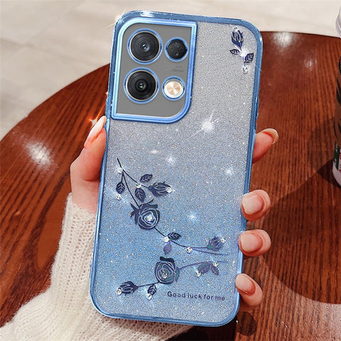 KADEM For Oppo Reno8 5G (Global Version) Rhinestone Decor Flower Pattern Phone Case Gradient Color Glitter Powder Anti-drop TPU Cover