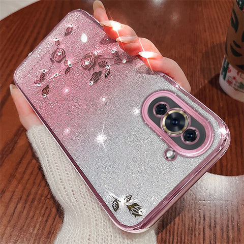KADEM Flower Pattern Glitter Powder TPU Case for Huawei nova 10 4G, Rhinestone Gradient Color Protective Phone Cover
