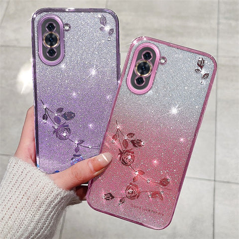 KADEM Flower Pattern Glitter Powder TPU Case for Huawei nova 10 4G, Rhinestone Gradient Color Protective Phone Cover