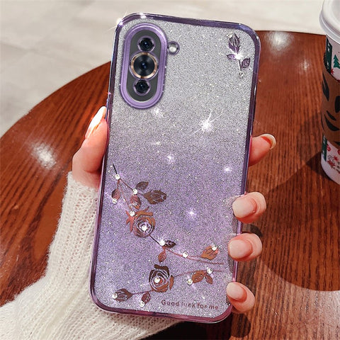 KADEM Flower Pattern Glitter Powder TPU Case for Huawei nova 10 4G, Rhinestone Gradient Color Protective Phone Cover