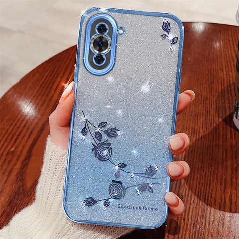 KADEM For Huawei nova 10 Pro 4G Stylish Flower Pattern Rhinestone Phone Cover Gradient Color Glitter Powder TPU Case