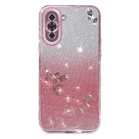 KADEM For Huawei nova 10 Pro 4G Stylish Flower Pattern Rhinestone Phone Cover Gradient Color Glitter Powder TPU Case
