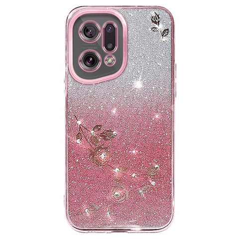 KADEM TPU Phone Case for Oppo Find X5, Flower Pattern Rhinestone Gradient Color Glitter Powder Back Cover