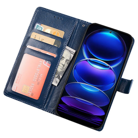 IDEWEI Crazy Horse Texture Phone Case For Xiaomi Redmi K60E 5G, Magnetic Closure Wallet Stand PU Leather Phone Shell