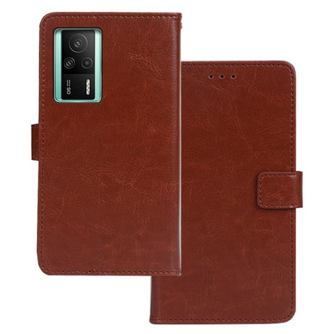 IDEWEI Crazy Horse Texture Phone Case For Xiaomi Redmi K60E 5G, Magnetic Closure Wallet Stand PU Leather Phone Shell