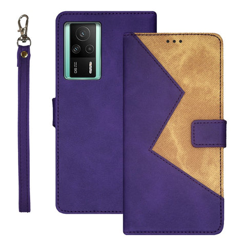 IDEWEI For Xiaomi Redmi K60E 5G Color Splicing PU Leather Magnetic Phone Case Card Holder Shockproof Phone Cover with Wrist Strap