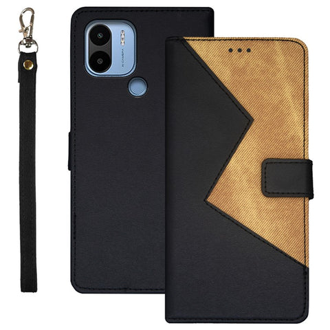 IDEWEI For Xiaomi Redmi A1+ 4G / A2+ 4G / Poco C50 4G Card Slots Color Splicing Fully Wrapped Leather Magnetic Phone Case with Wrist Strap