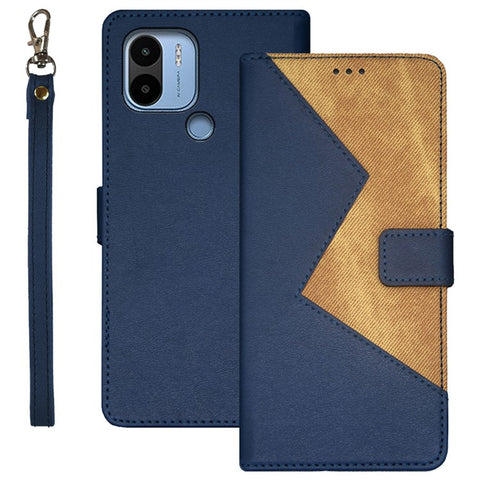 IDEWEI For Xiaomi Redmi A1+ 4G / A2+ 4G / Poco C50 4G Card Slots Color Splicing Fully Wrapped Leather Magnetic Phone Case with Wrist Strap