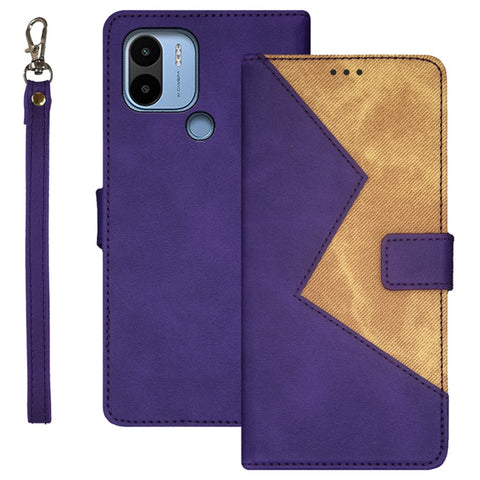 IDEWEI For Xiaomi Redmi A1+ 4G / A2+ 4G / Poco C50 4G Card Slots Color Splicing Fully Wrapped Leather Magnetic Phone Case with Wrist Strap