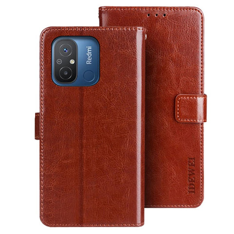 IDEWEI Flip Anti-drop Phone Cover For Xiaomi Redmi 12C 4G, Crazy Horse Texture PU Leather Flip Wallet Case with Stand
