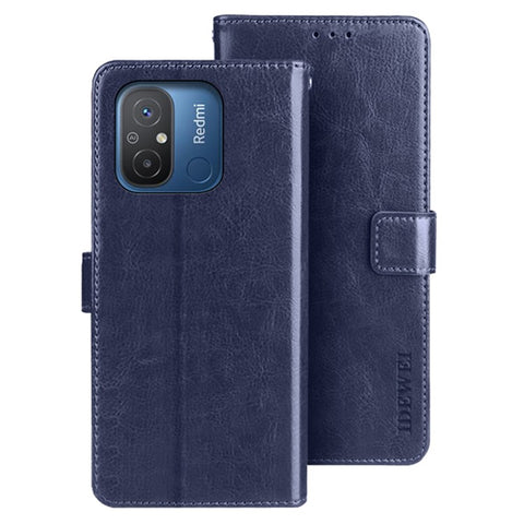 IDEWEI Flip Anti-drop Phone Cover For Xiaomi Redmi 12C 4G, Crazy Horse Texture PU Leather Flip Wallet Case with Stand
